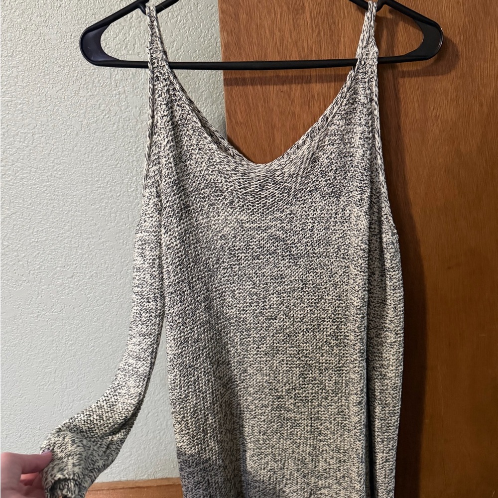 Alya Black and Cream Marled Knit Cold-Shoulder Sweater Dress